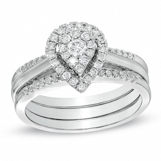 Previously Owned - 1/2 CT. T.w. Multi-Diamond Pear-Shaped Frame Bridal Set in 10K White Gold