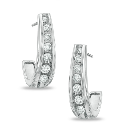 Previously Owned - 1/2 CT. T.w. Diamond J Hoop Earrings in 10K White Gold