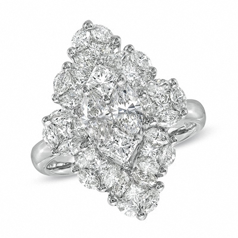 Main Image 1 of Previously Owned - 2-1/2 CT. T.W. Composite Marquise Diamond Ring in 14K White Gold
