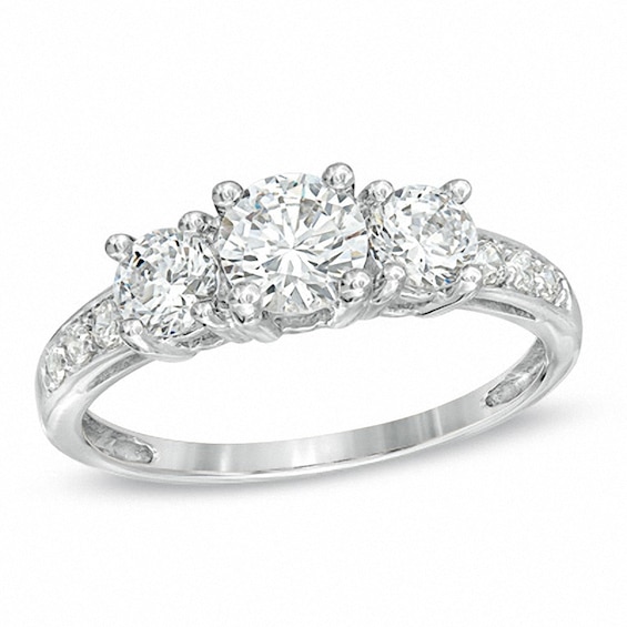 Previously Owned - Lab-Created White Sapphire Three Stone Ring in 10K White Gold