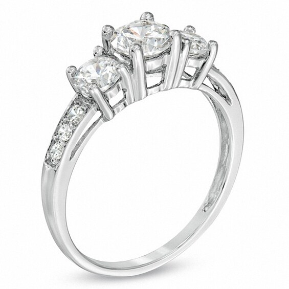 Previously Owned - Lab-Created White Sapphire Three Stone Ring in 10K White Gold