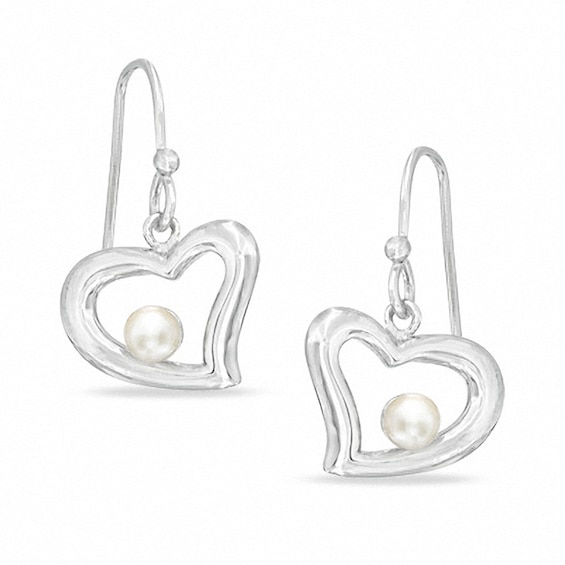 Previously Owned-4.0-4.5mm Freshwater Cultured Pearl Heart Drop Earrings in Sterling Silver