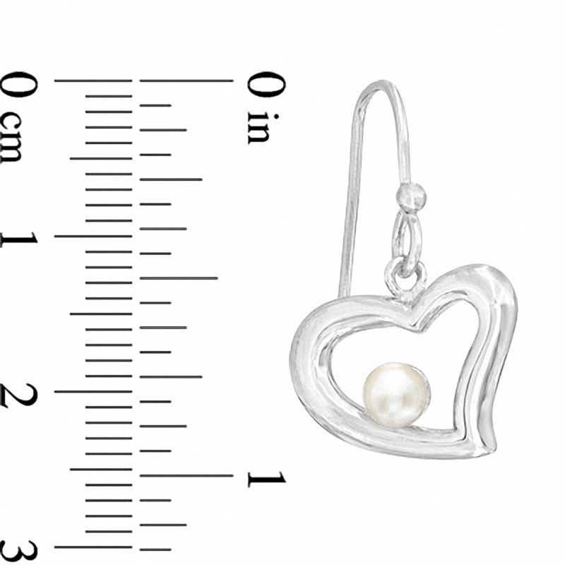 Previously Owned - 4 - 4.5mm Cultured Freshwater Pearl Heart Drop Earrings in Sterling Silver