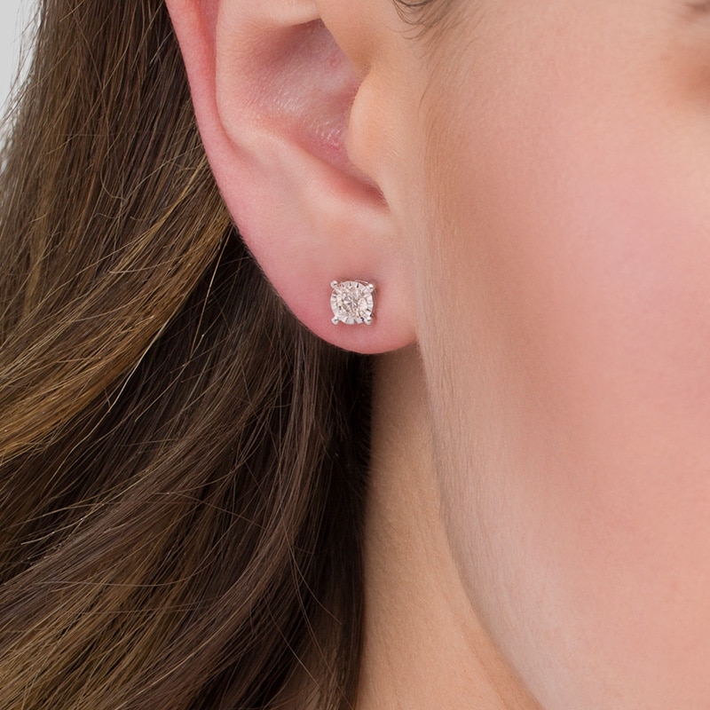 Main Image 2 of Previously Owned - 1/2 CT. T.W. Diamond Solitaire Stud Earrings in 10K White Gold