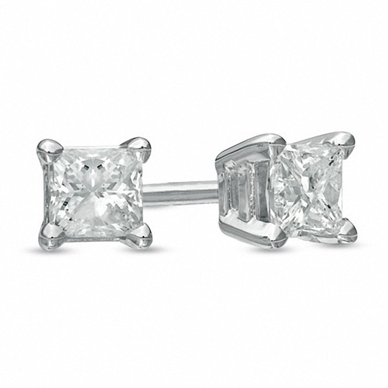 Previously Owned - 3/4 CT. T.w. Square-Cut Diamond Solitaire Stud Earrings in 14K White Gold