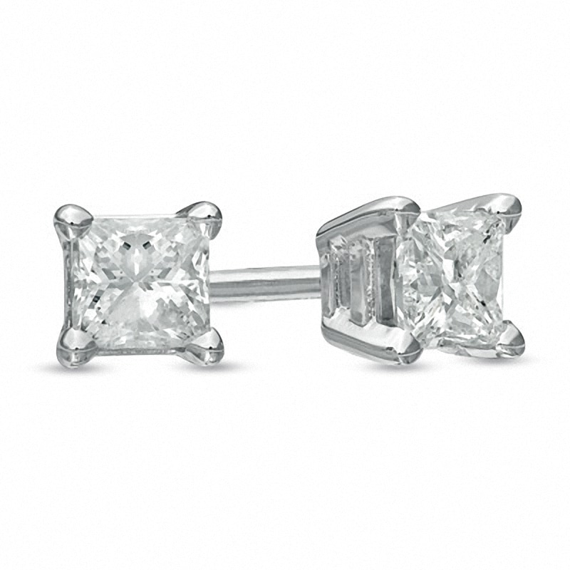 Previously Owned - 3/4 CT. T.W. Square-Cut Diamond Solitaire Stud Earrings in 14K White Gold