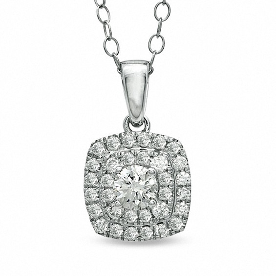 Previously Owned - 1/4 CT. T.w. Diamond Double Square Frame Pendant in 14K White Gold