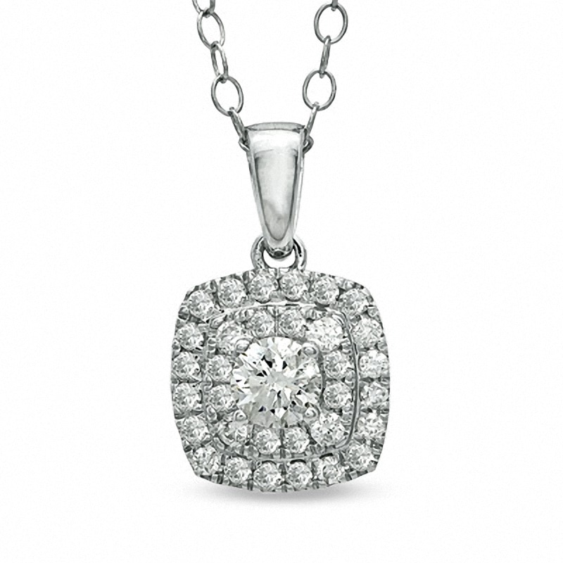 Main Image 1 of Previously Owned - 1/4 CT. T.W. Diamond Double Square Frame Pendant in 14K White Gold