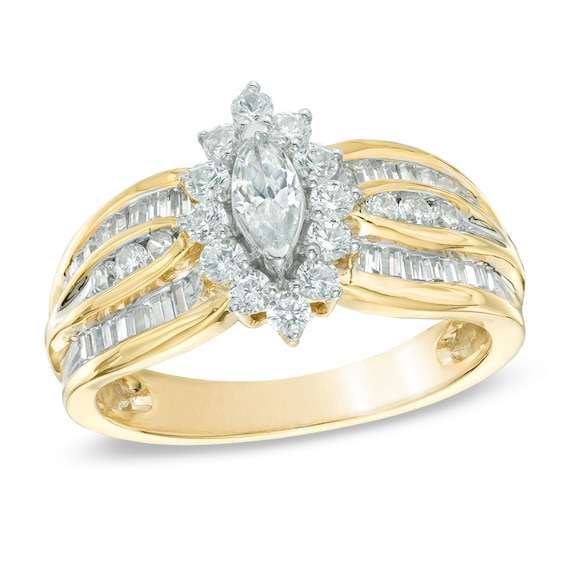 Previously Owned - 1 CT. T.w. Marquise Diamond Frame Engagement Ring in 10K Gold