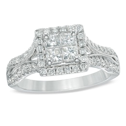 Previously Owned - Vera Wang Love Collection 1 CT. T.W. Quad Princess-Cut Diamond Engagement Ring in 14K White Gold