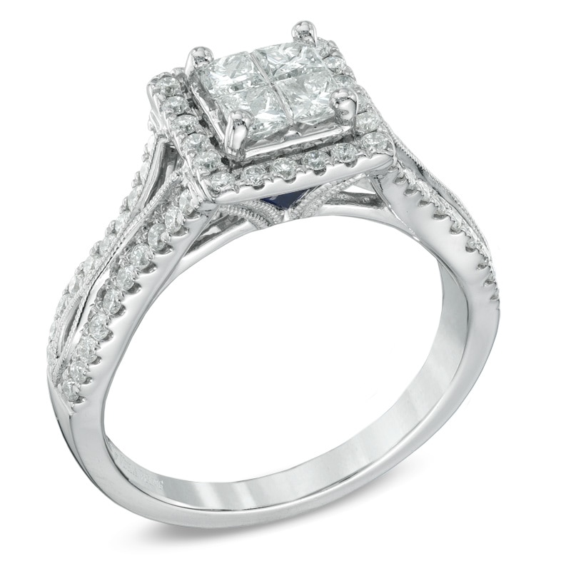 Main Image 2 of Previously Owned - Vera Wang Love Collection 1 CT. T.W. Quad Princess-Cut Diamond Engagement Ring in 14K White Gold