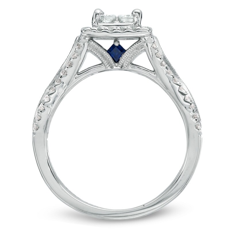 Main Image 3 of Previously Owned - Vera Wang Love Collection 1 CT. T.W. Quad Princess-Cut Diamond Engagement Ring in 14K White Gold
