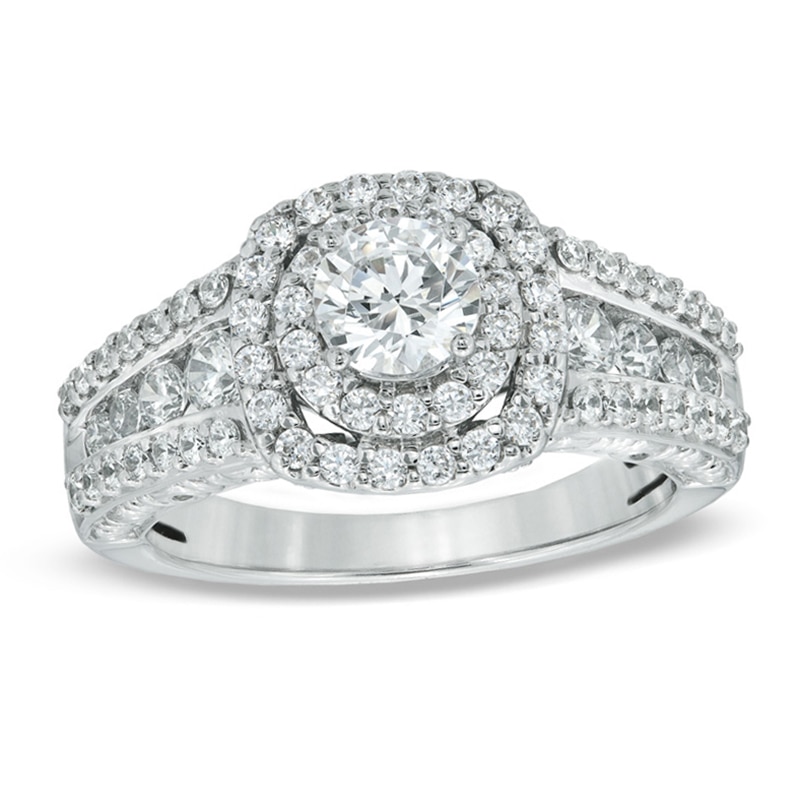 Previously Owned - Celebration Ideal 1-1/2 CT. T.W. Diamond Frame Engagement Ring in 14K White Gold