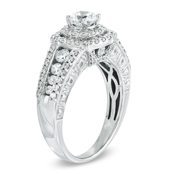 Previously Owned - Celebration Ideal 1-1/2 CT. T.w. Diamond Frame Engagement Ring in 14K White Gold