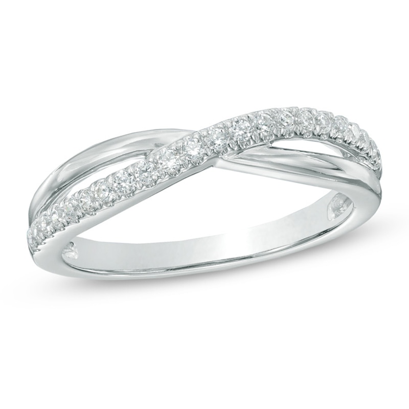 Main Image 1 of Previously Owned - 1/4 CT. T.W. Diamond Split Shank Wedding Band in 14K White Gold