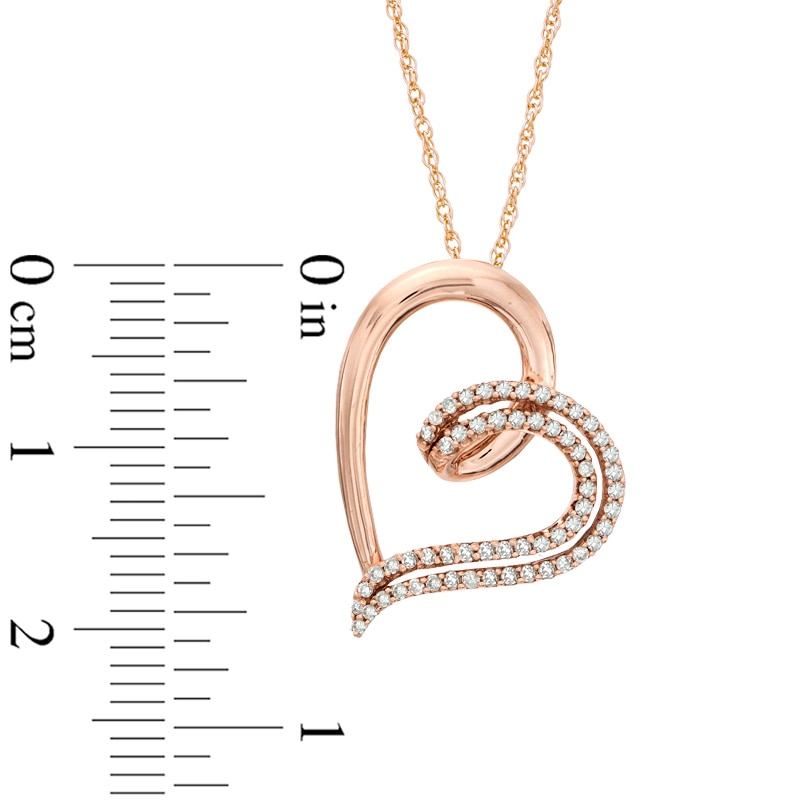 Main Image 2 of Previously Owned - 1/4 CT. T.W. Diamond Double Row Tilted Heart Pendant in 10K Rose Gold
