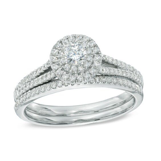 Previously Owned - 1/2 CT. T.w. Diamond Double Frame Bridal Set in 14K White Gold