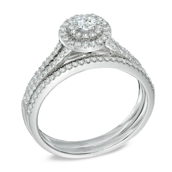 Previously Owned - 1/2 CT. T.w. Diamond Double Frame Bridal Set in 14K White Gold