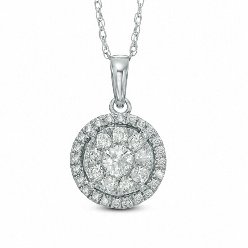 Previously Owned - 1/2 CT. T.W. Diamond Double Frame Pendant in 10K White Gold