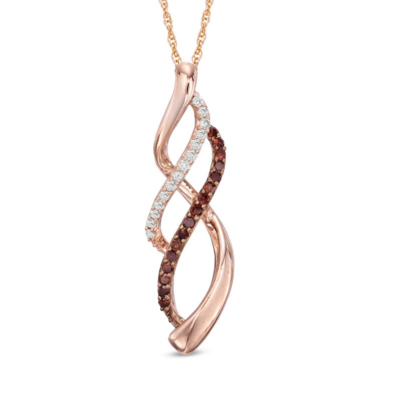 Main Image 1 of Previously Owned - 1/5 CT. T.W. Enhanced Cognac and White Diamond Infinity Waves Pendant in 10K Rose Gold