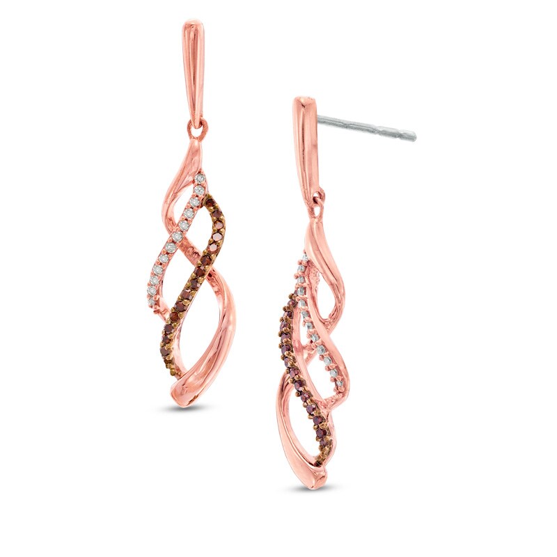Main Image 1 of Previously Owned - 1/5 CT. T.W. Enhanced Cognac and White Diamond Infinity Waves Drop Earrings in 10K Rose Gold