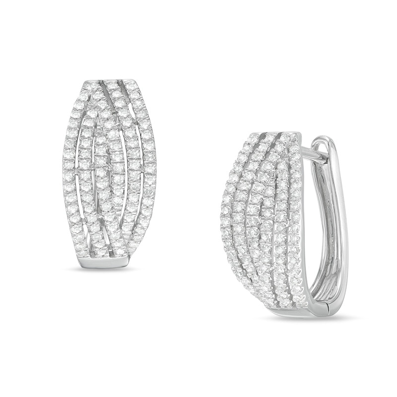 Main Image 1 of Previously Owned - 1/3 CT. T.W. Diamond Hoop Earrings in 10K White Gold