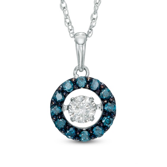 Previously Owned - 1/3 CT. T.w. Enhanced Blue and White Diamond Frame Pendant in 10K White Gold