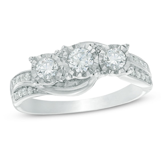 Previously Owned - 1/2 CT. T.w. Diamond Past Present Future® Double Row Ring in 10K White Gold