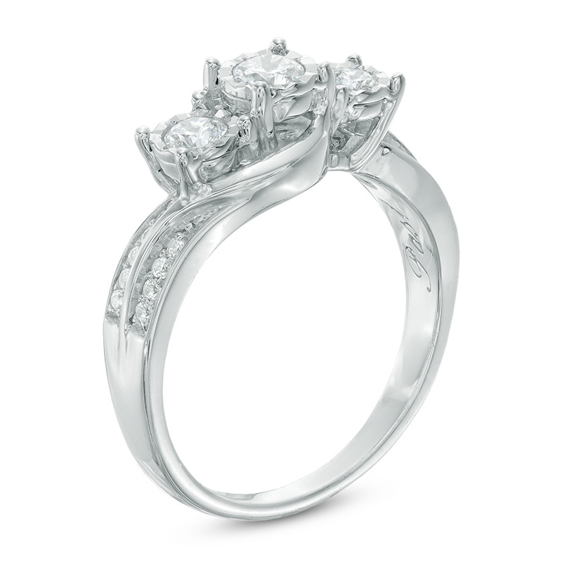 Main Image 2 of Previously Owned - 1/2 CT. T.W. Diamond Past Present Future® Double Row Ring in 10K White Gold