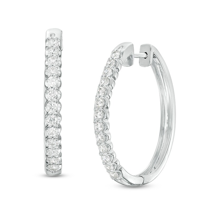 Main Image 1 of Previously Owned - 1 CT. T.W. Diamond Oval Hoop Earrings in 10K White Gold