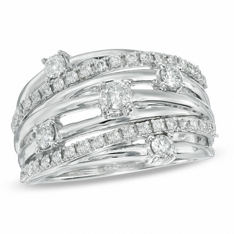 Main Image 1 of Previously Owned - 3/4 CT. T.W. Diamond Layered Orbit Ring in 10K White Gold