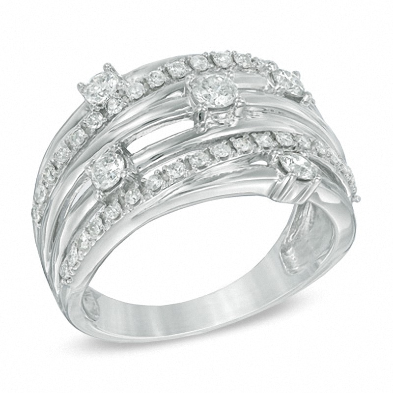 Previously Owned - 3/4 CT. T.W. Diamond Layered Orbit Ring in 10K White ...