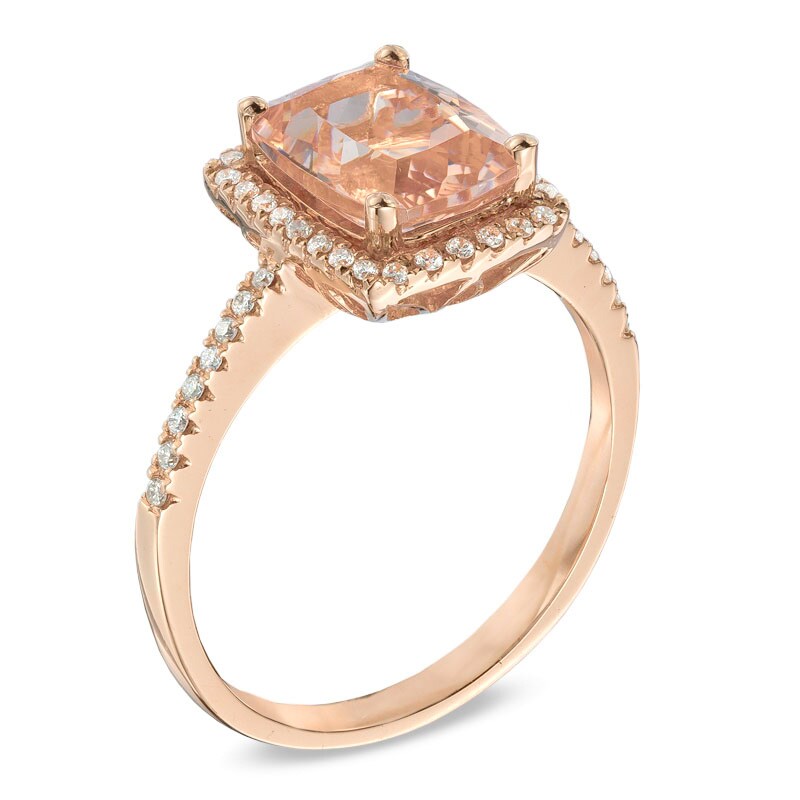 Main Image 2 of Previously Owned - Cushion-Cut Morganite and 1/6 CT. T.W. Diamond Frame Ring in 10K Rose Gold