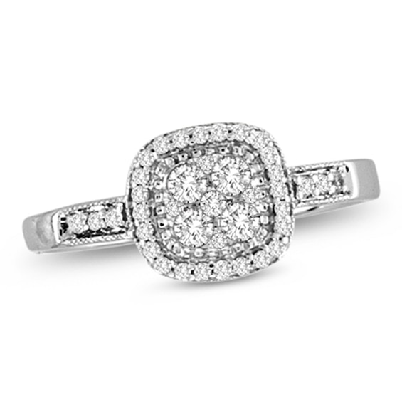 Previously Owned - 1/3 CT. T.w. Diamond Double Square Frame Cluster Ring in 14K White Gold