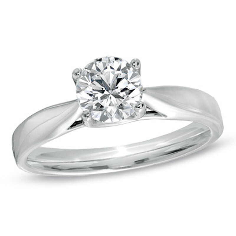 Main Image 1 of Previously Owned - Celebration Ideal 1 CT. Diamond Solitaire Engagement Ring in 14K White Gold (J/I1)