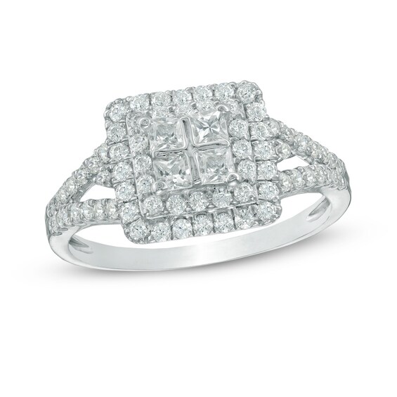 Previously Owned - 5/8 CT. T.w. Quad Princess-Cut Diamond Double Frame Ring in 10K White Gold
