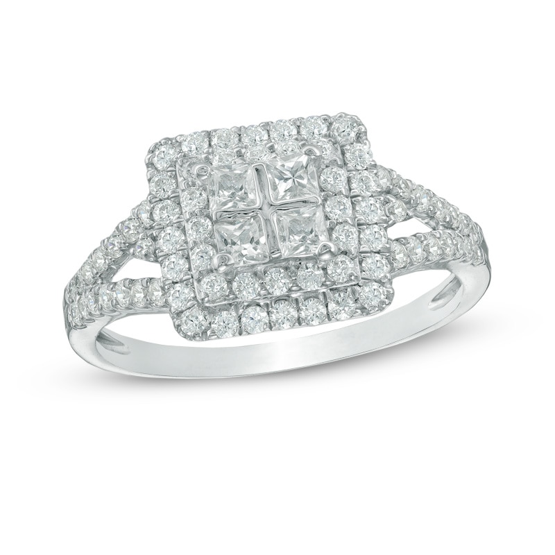 Main Image 1 of Previously Owned - 5/8 CT. T.W. Quad Princess-Cut Diamond Double Frame Ring in 10K White Gold