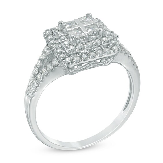 Previously Owned - 5/8 CT. T.w. Quad Princess-Cut Diamond Double Frame Ring in 10K White Gold