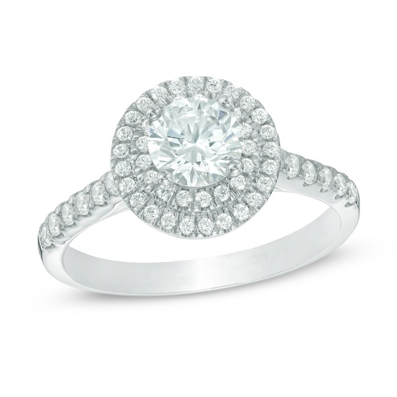 Main Image 1 of Previously Owned - 1-1/5 CT. T.W. Diamond Double Frame Engagement Ring in 14K White Gold