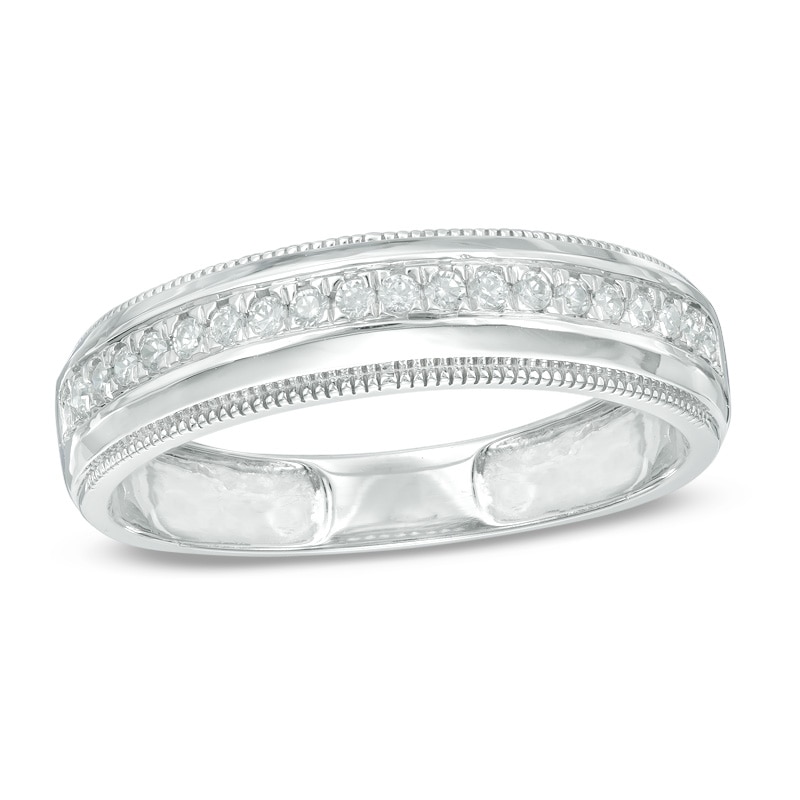 Previously Owned - Men's 1/4 CT. T.W. Diamond Vintage-Style Wedding Band in 10K White Gold