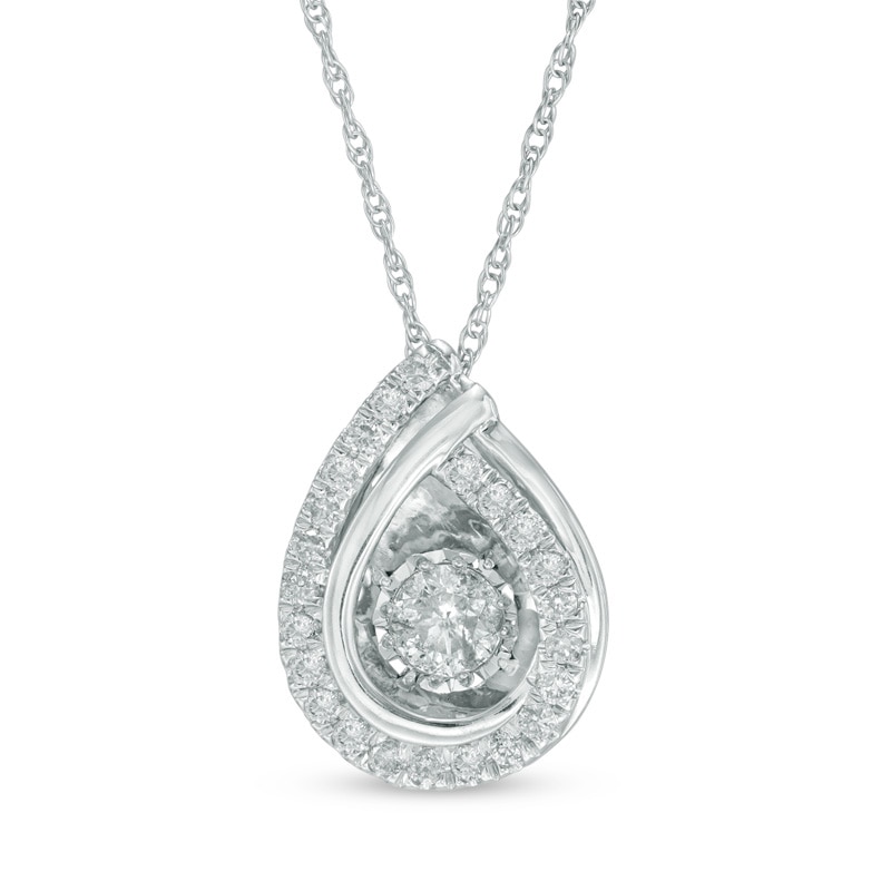 Previously Owned - 3/4 CT. T.W. Diamond Teardrop Overlay Pendant in 14K White Gold