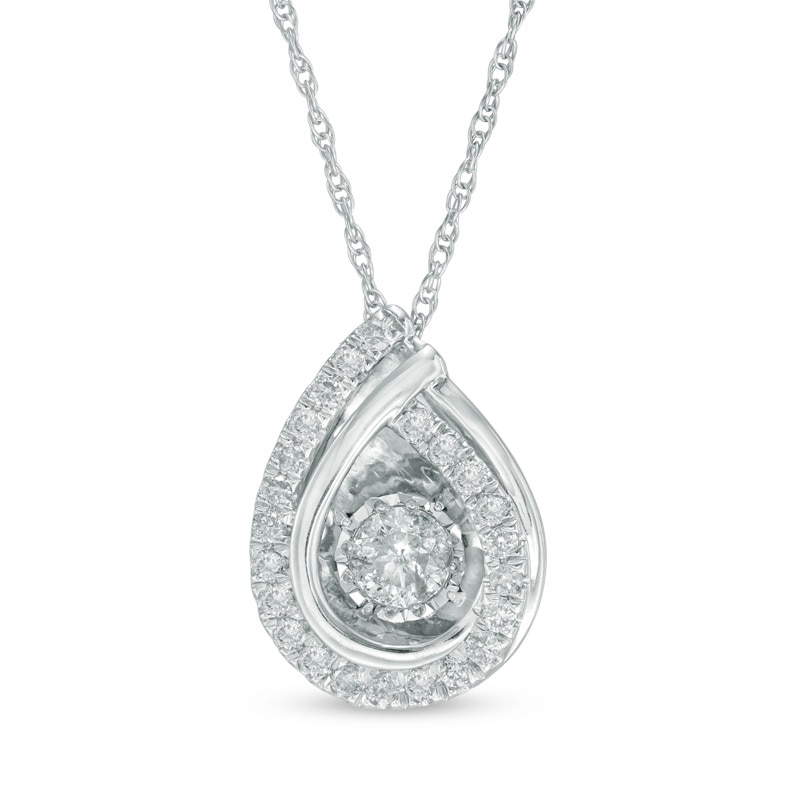 Main Image 1 of Previously Owned - 3/4 CT. T.W. Diamond Teardrop Overlay Pendant in 14K White Gold