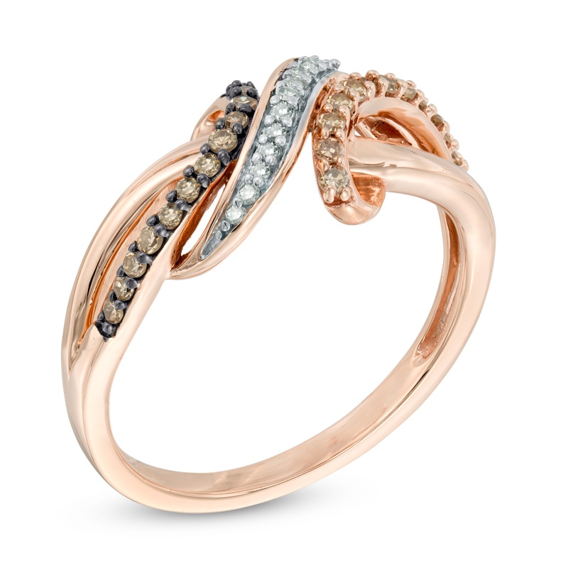 Main Image 2 of Previously Owned - 1/4 CT. T.W. Champagne and White Diamond Bypass Waves Ring in 10K Rose Gold