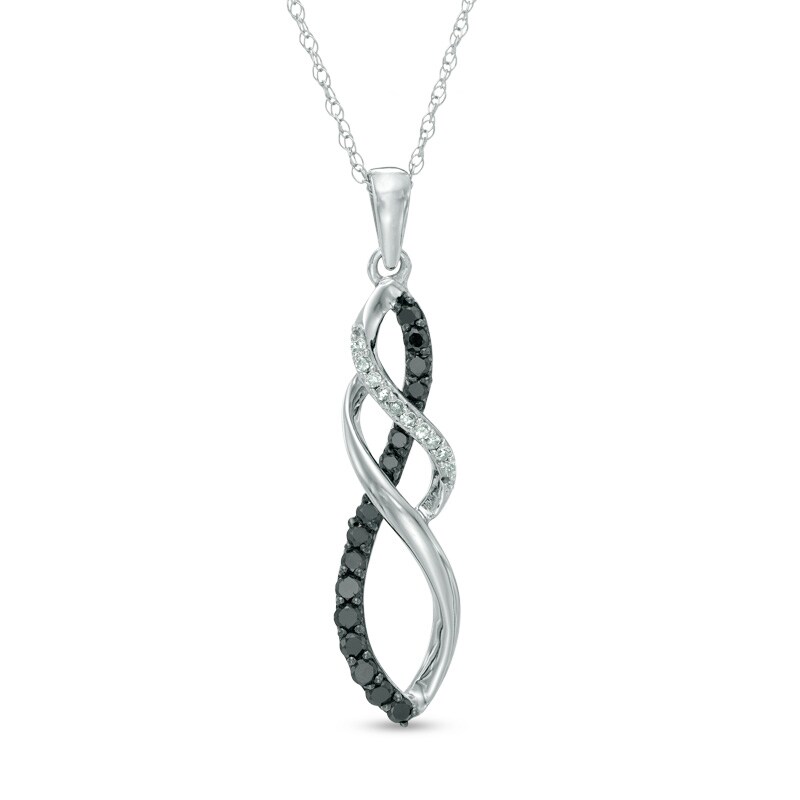 Main Image 1 of Previously Owned - 1/4 CT. T.W. Enhanced Black and White Diamond Twist Pendant in 10K White Gold