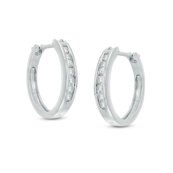 Previously Owned - 1/4 CT. T.w. Diamond Channel-Set Hoop Earrings in 14K White Gold