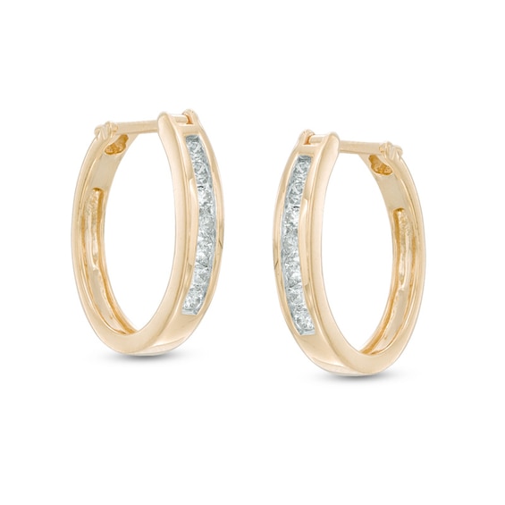 Previously Owned - 1/4 CT. T.w. Diamond Channel-Set Hoop Earrings in 14K Gold