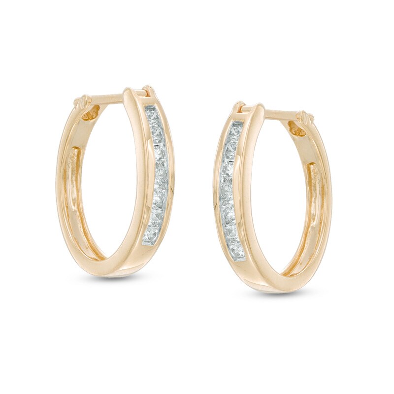 Main Image 1 of Previously Owned - 1/4 CT. T.W. Diamond Channel-Set Hoop Earrings in 14K Gold
