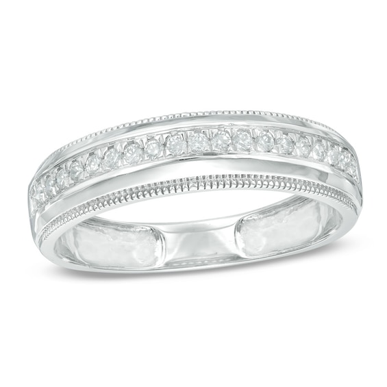 Previously Owned - Men's 1/4 CT. T.w. Diamond Milgrain Wedding Band in 10K White Gold