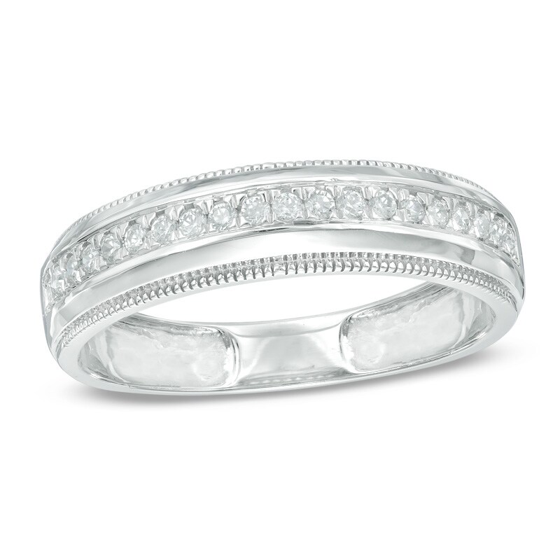 Main Image 1 of Previously Owned - 1/4 CT. T.W. Diamond Milgrain Wedding Band in 10K White Gold