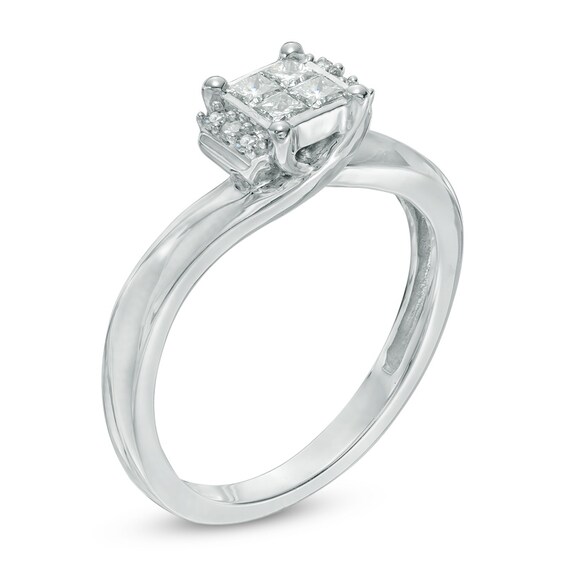 Previously Owned - Cherished Promise Collectionâ¢ 1/5 CT. T.w. Quad Princess-Cut Diamond Promise Ring in 10K White Gold